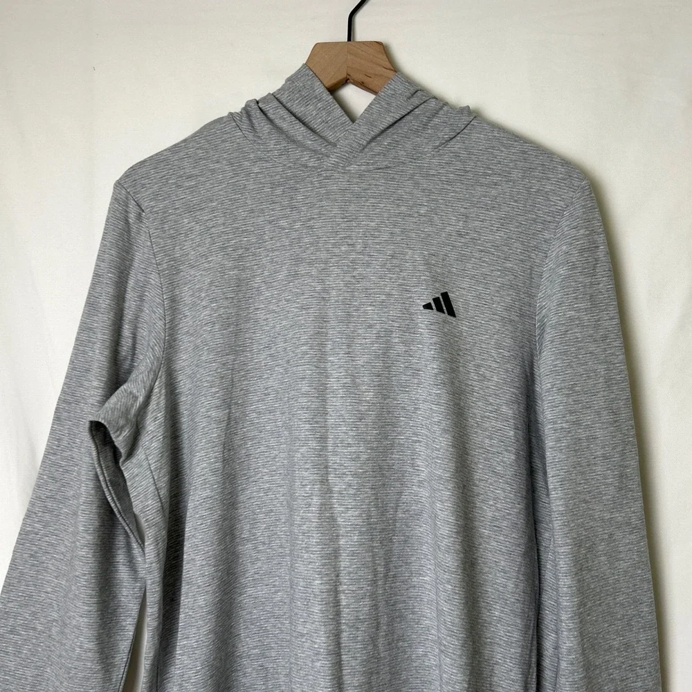 Adidas Mens Striped Long Sleeve Pullover Hooded T-Shirt Size M Gray Athleisure